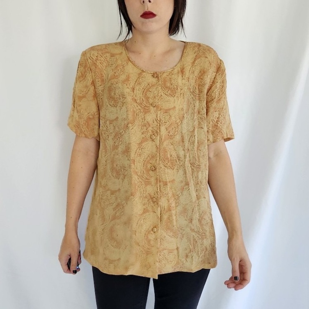 90s Sheer Yellow‎ Paisley Silk Blouse - Picture 4 of 5